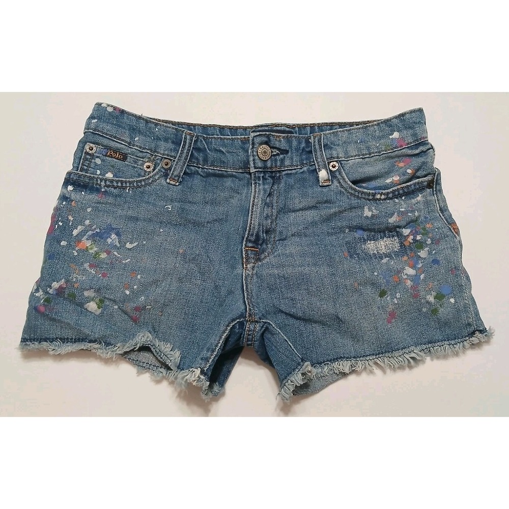 Polo Ralph Lauren Womens Paint Splatter Shorts Raw Hem Size 4‎ Inseam 2.5"